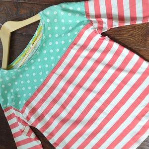BODEN I Coral & Mint Stripe and Polka Dot 3/4 Sleeve Shirt Top, 12